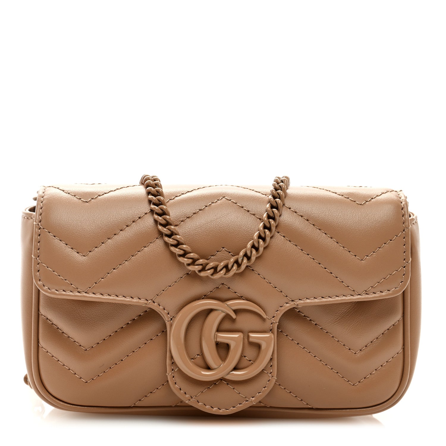 Gucci Calfskin Matelasse Monochrome Super Mini GG Marmont Shoulder Bag Camelia 1 of 8