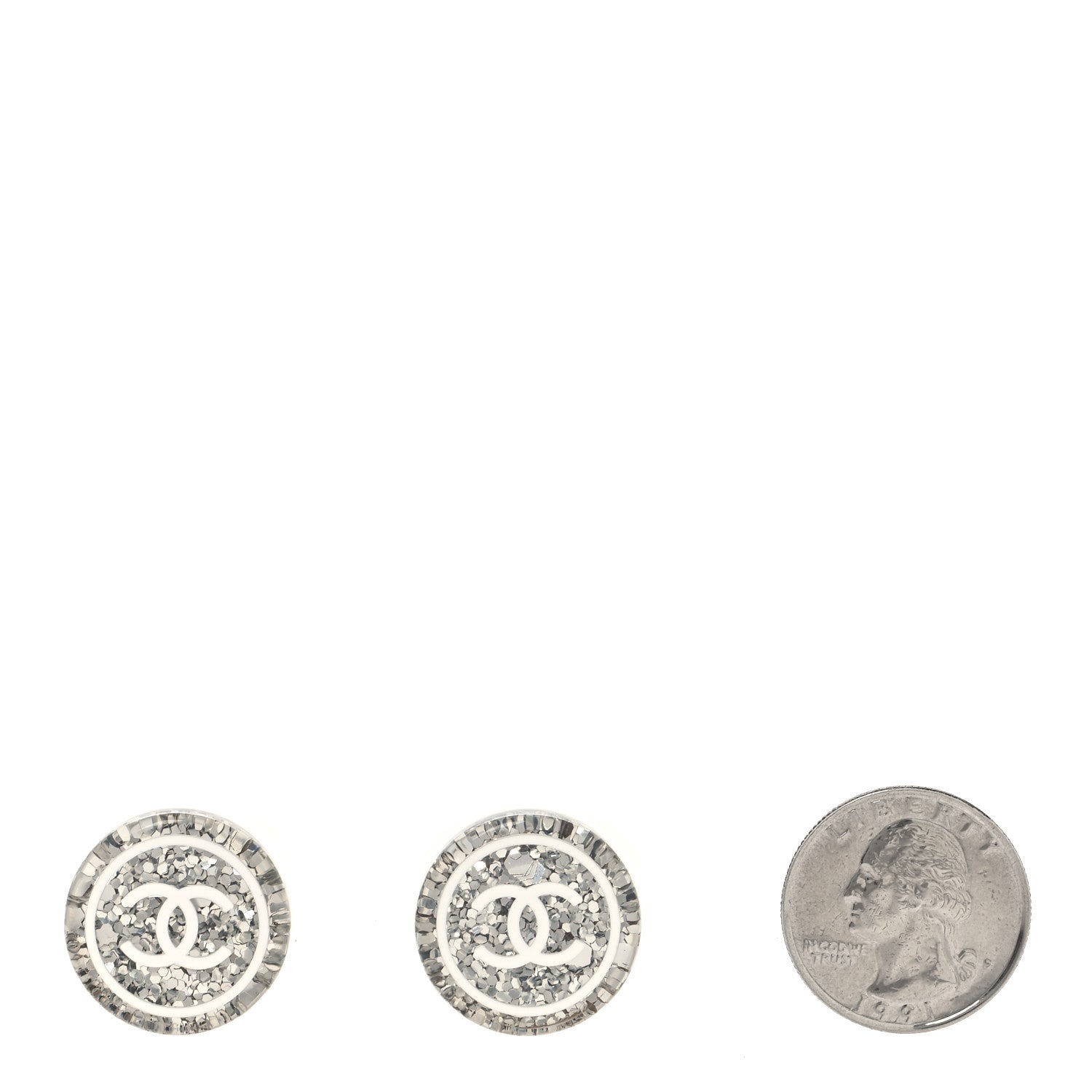 Chanel Resin Glitter CC Earrings White Silver 3 of 8