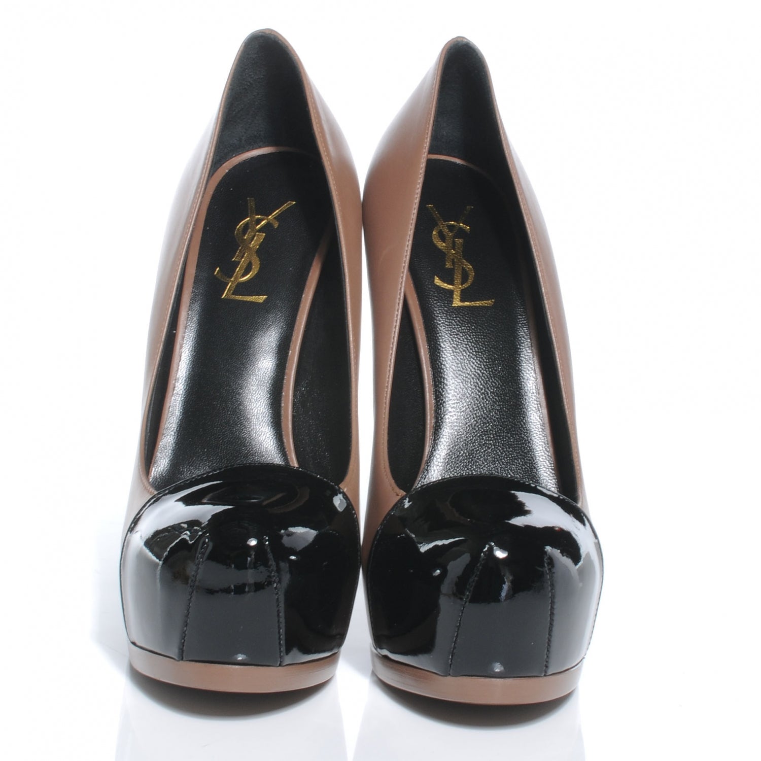 Saint Laurent Leather Patent Leather Tribtoo Color Block Pumps 38 Nude Black 2 of 9