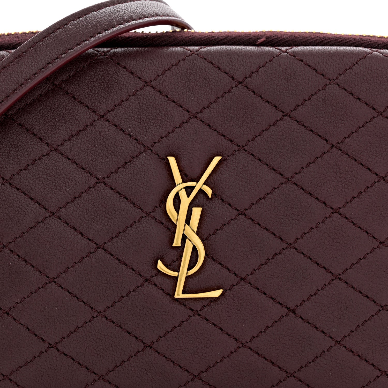 Saint Laurent Lambskin Quilted Gaby Zipped Pouch Rouge Cabernet