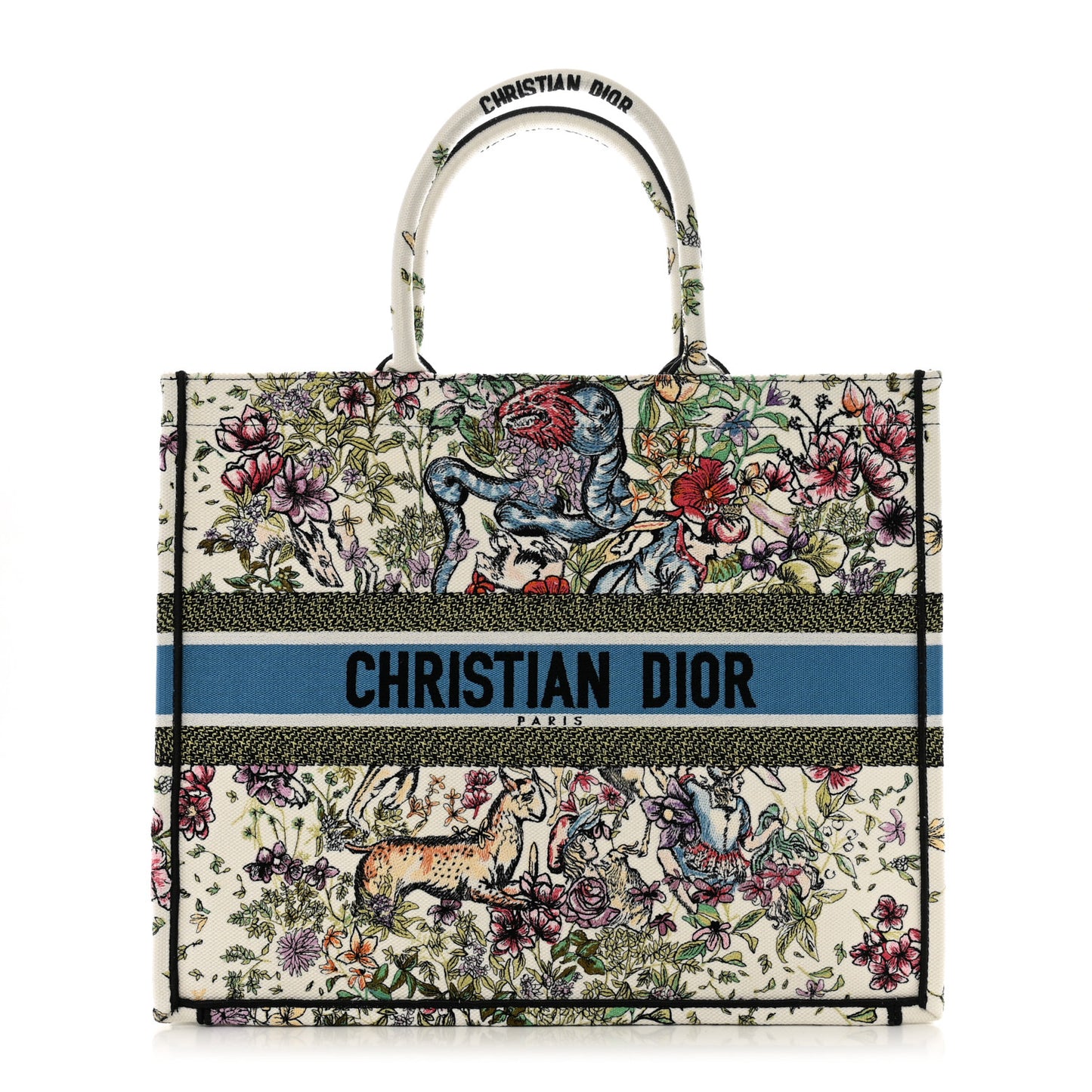 Canvas Embroidered Large D-Constellation Book Tote Latte Multicolor