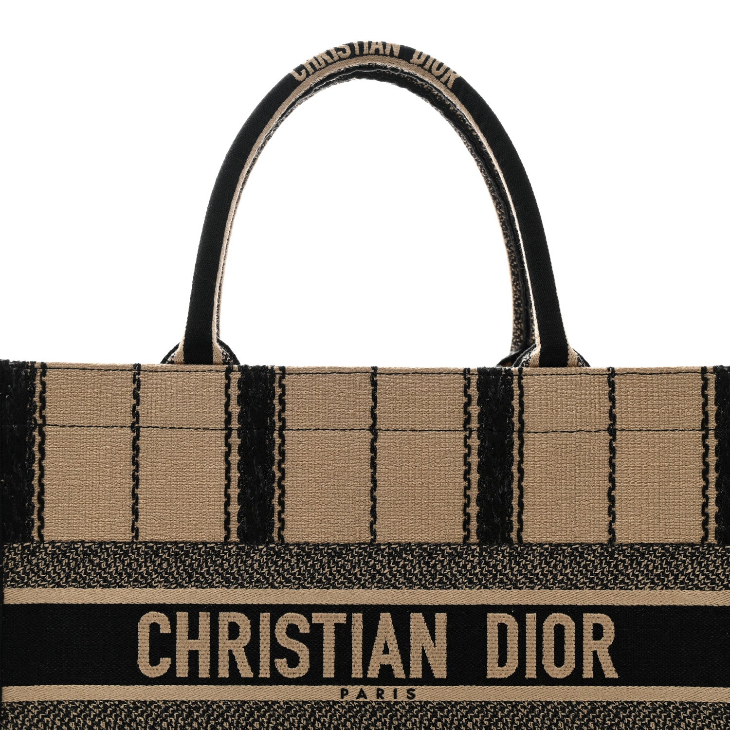 Christian Dior Canvas Embroidered Medium Bayadere Book Tote Black Beige 8 of 10