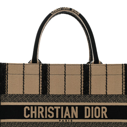 Christian Dior Canvas Embroidered Medium Bayadere Book Tote Black Beige 8 of 10