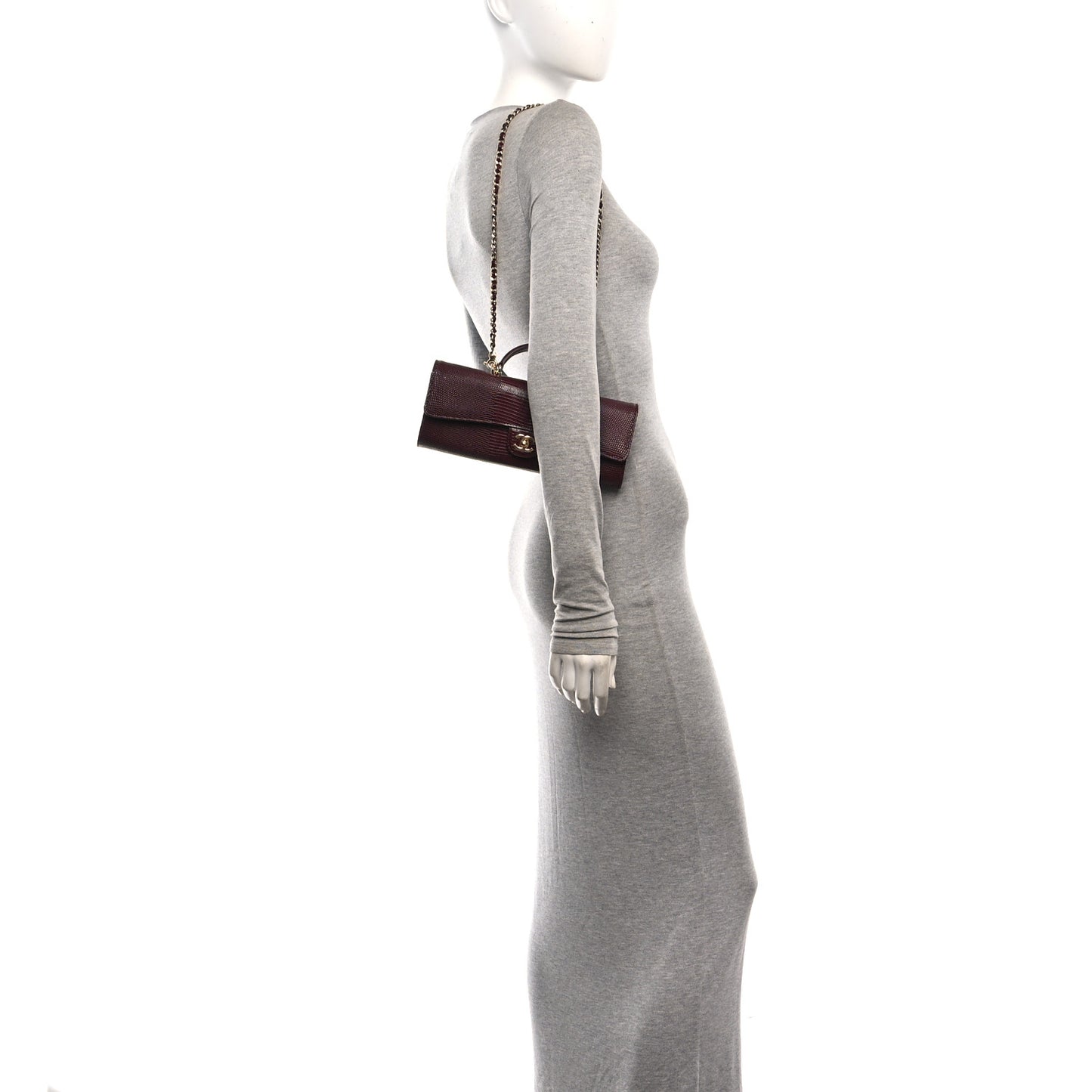 Calfskin Lizard Embossed Clutch With Chain  Bordeaux