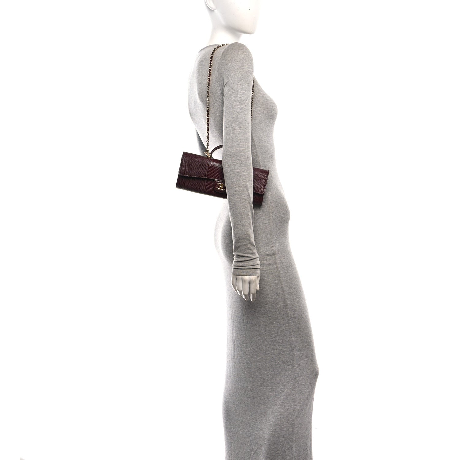 Chanel Calfskin Lizard Embossed Clutch With Chain  Bordeaux 2 of 12