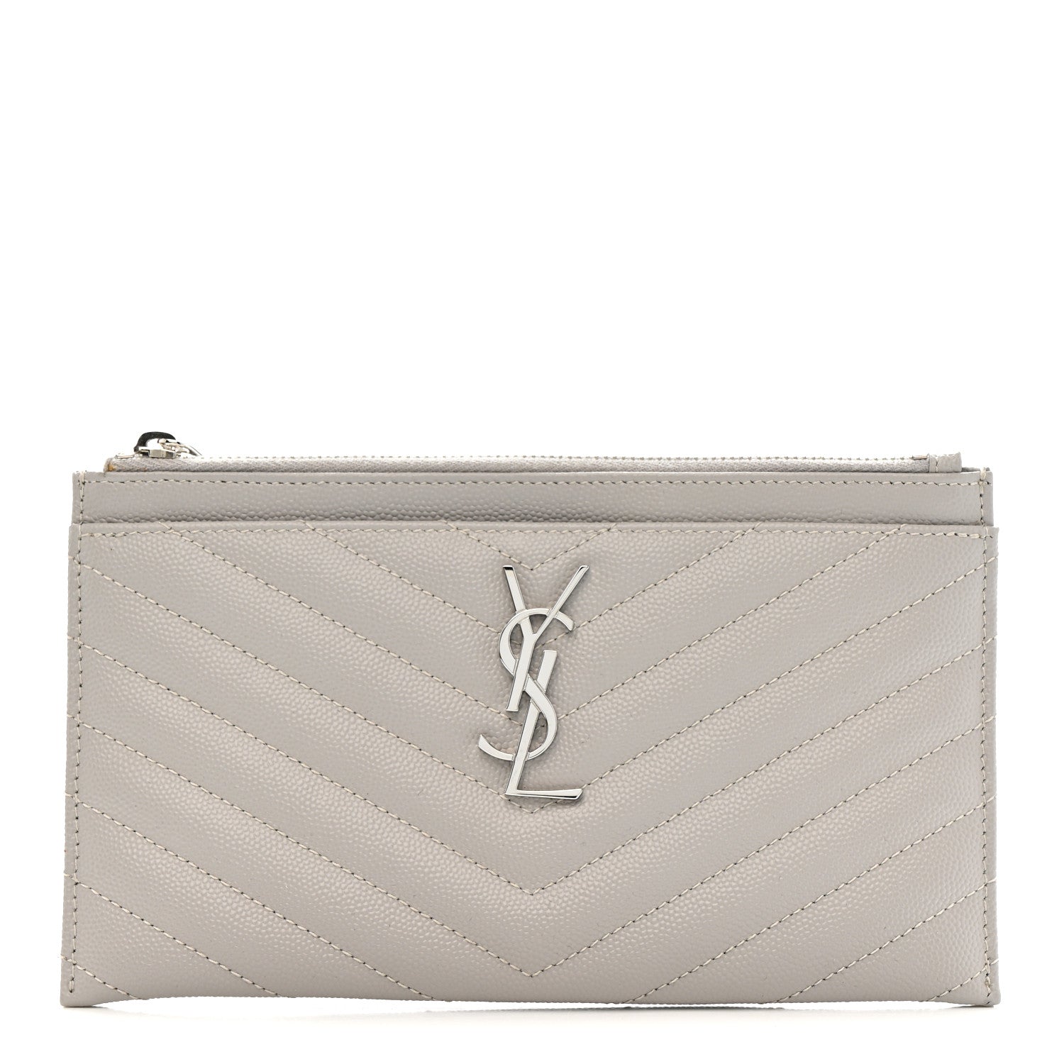 Saint Laurent Grain De Poudre Chevron Monogram Bill Pouch Granite 1 of 11