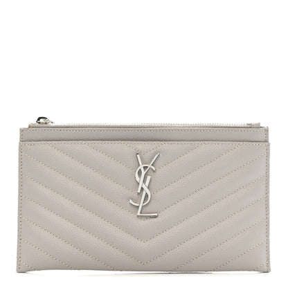 Saint Laurent Grain De Poudre Chevron Monogram Bill Pouch Granite 1 of 11