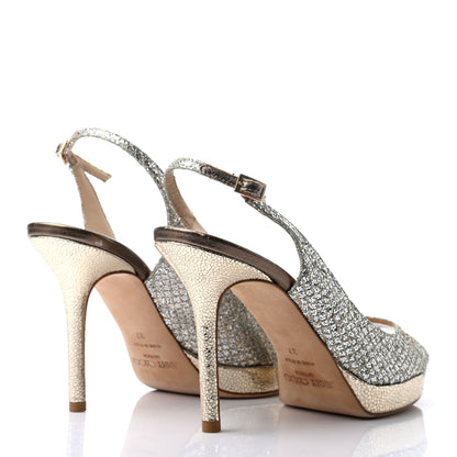 Jimmy Choo Glitter Fabric Nova Slingback Pumps 37 Champagne 3 of 7