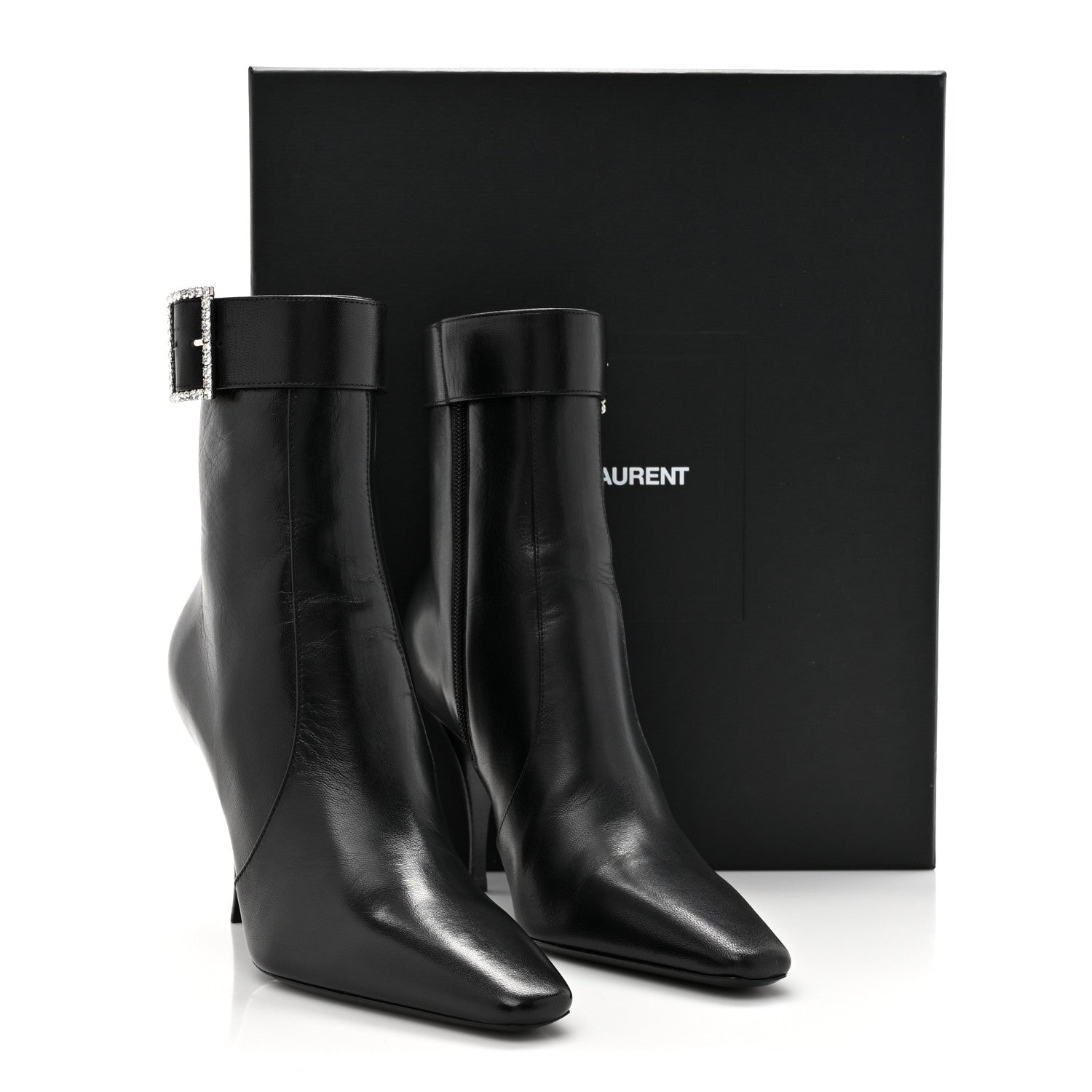 Saint Laurent Goatskin Crystal Buckle Claude 90 Ankle Booties 38 Black 9 of 9