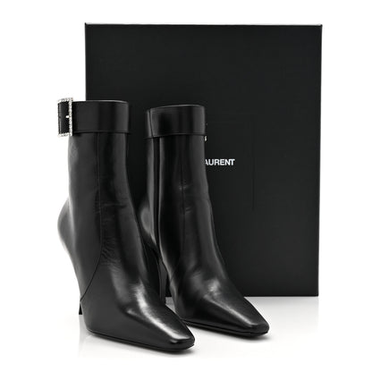 Saint Laurent Goatskin Crystal Buckle Claude 90 Ankle Booties 38 Black 9 of 9