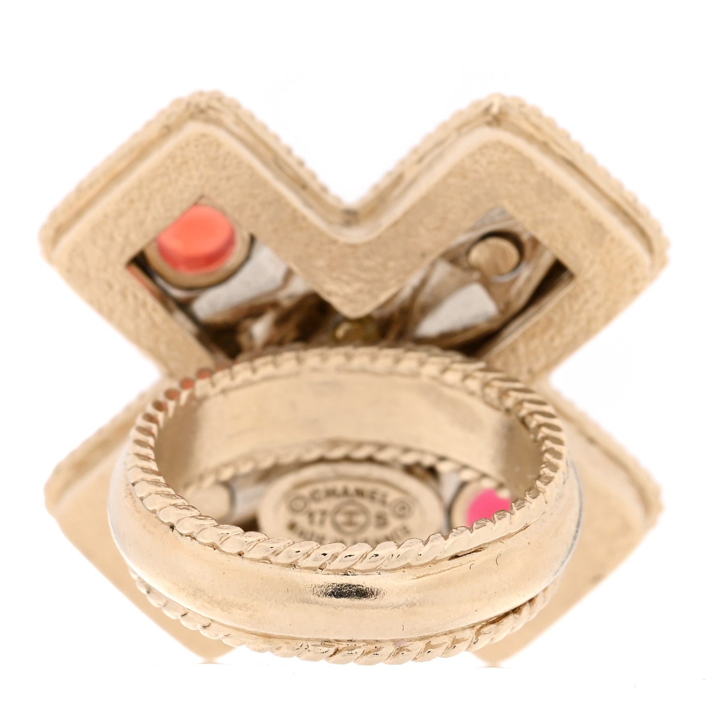 Gripoix Enamel XOXO CC Ring 52 6 Light Gold