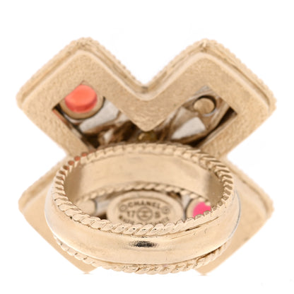 Chanel Gripoix Enamel XOXO CC Ring 52 6 Light Gold 3 of 5