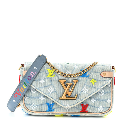 Louis Vuitton Embroidered Monogram Denim New Wave Chain Pochette Blue 1 of 12