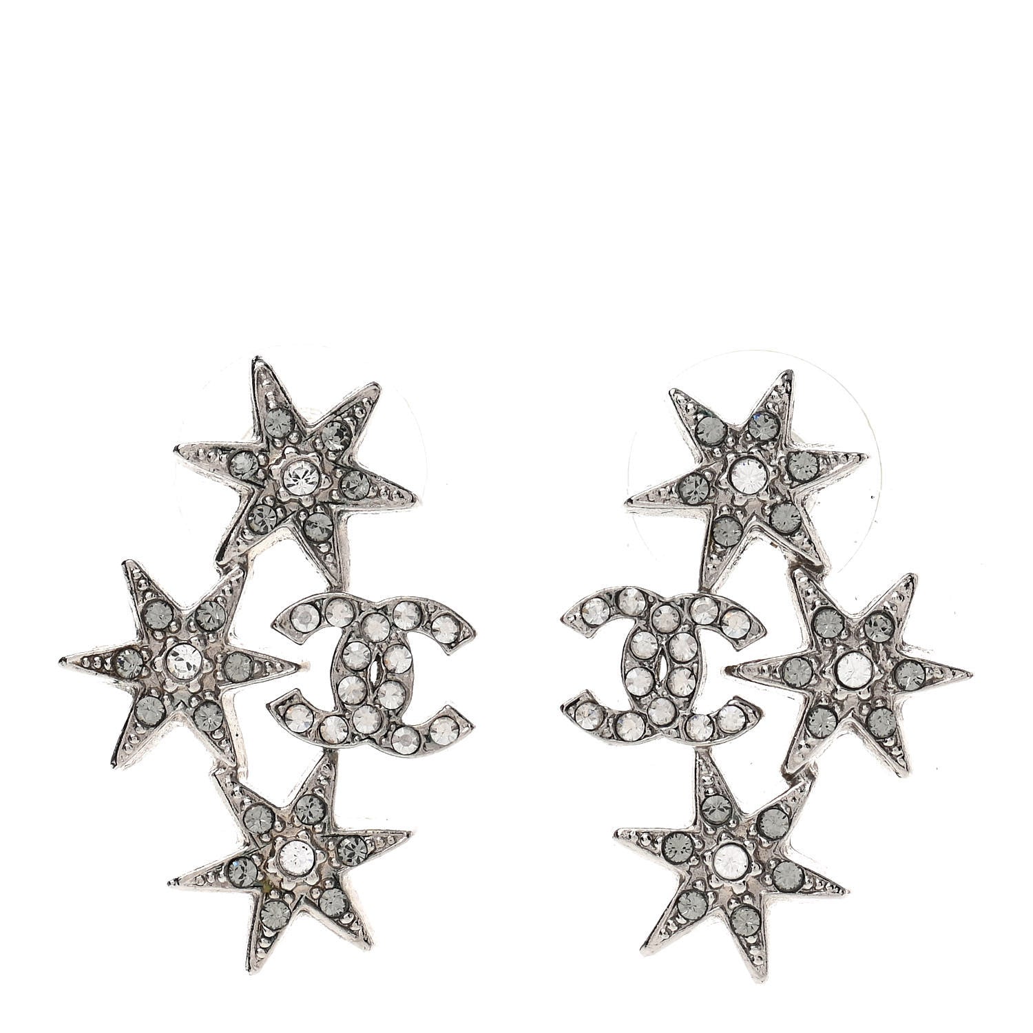 Chanel Crystal CC Star Earrings Silver 1 of 5