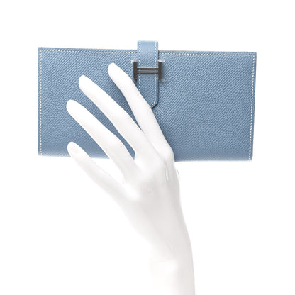 Hermes Epsom Bearn Gusset Wallet Blue Jean 2 of 7
