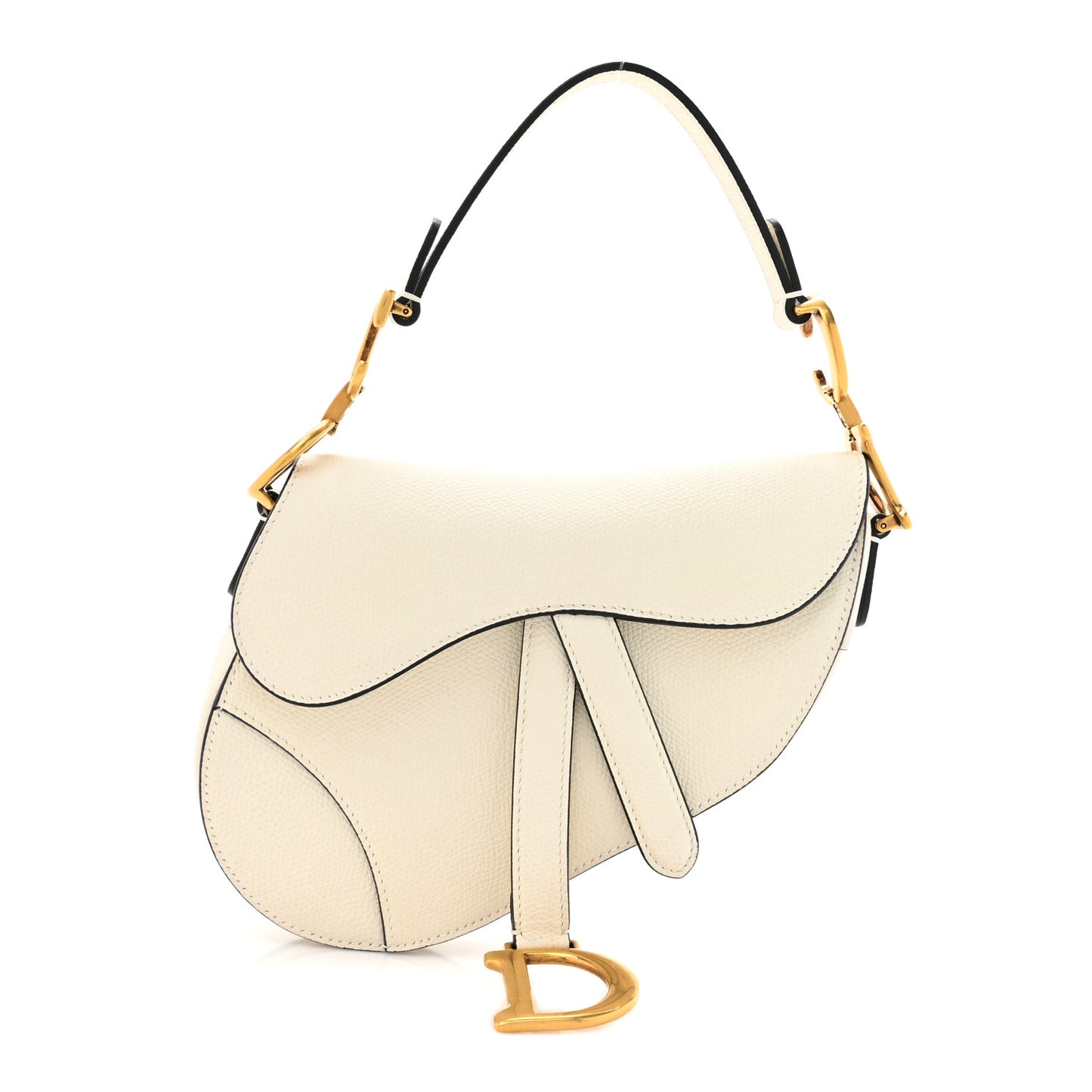 Grained Calfskin Mini Saddle Bag White