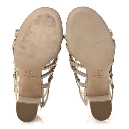 Chanel Calfskin Chain Sandals 36 Dark Beige 7 of 11