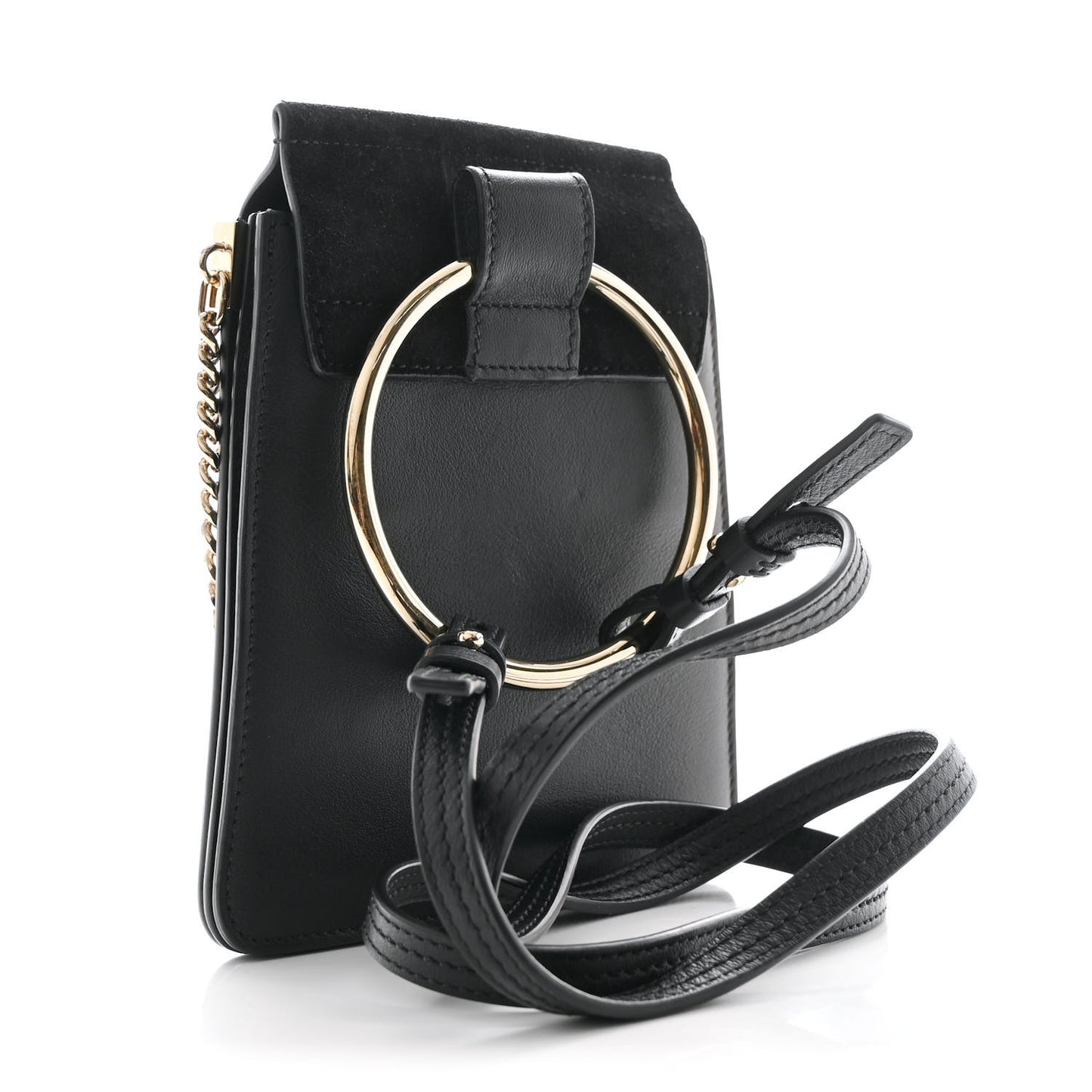 Suede Calfskin Mini Faye Bracelet Bag Black