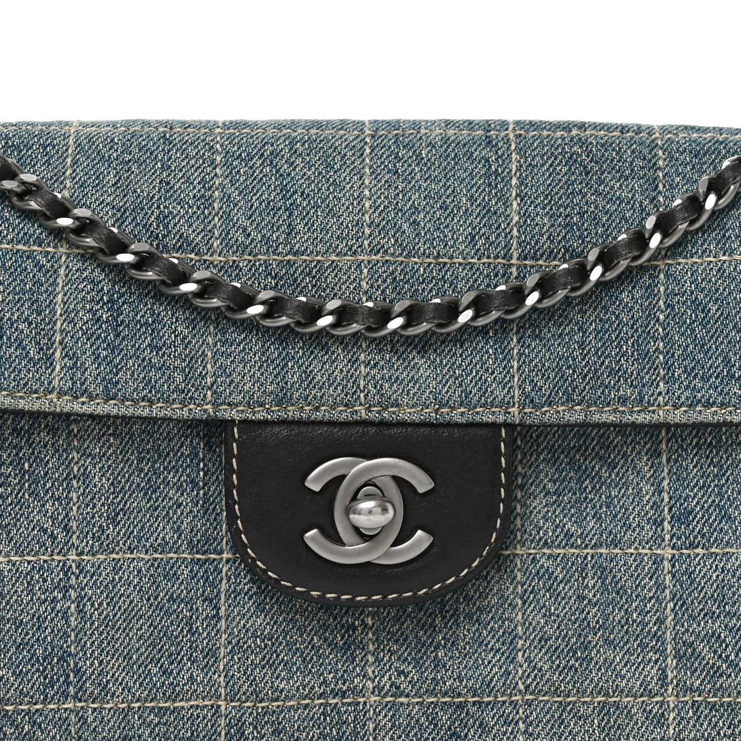 Chanel Denim Chocolate Bar Quilted East West Flap 8 of 12