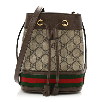 Gucci GG Supreme Monogram Web Mini Ophidia Bucket Bag Brown 1 of 11