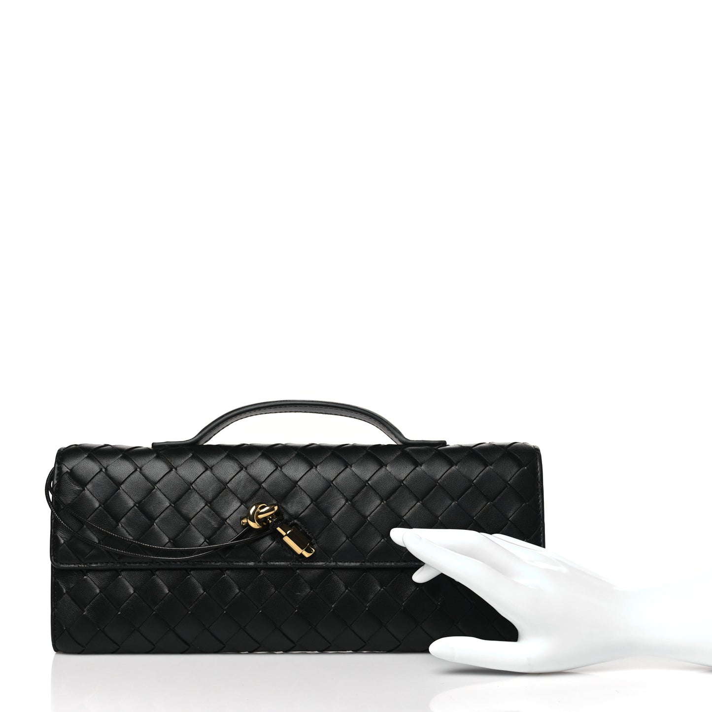 Nappa Intrecciato Long Andiamo Top Handle Clutch Black