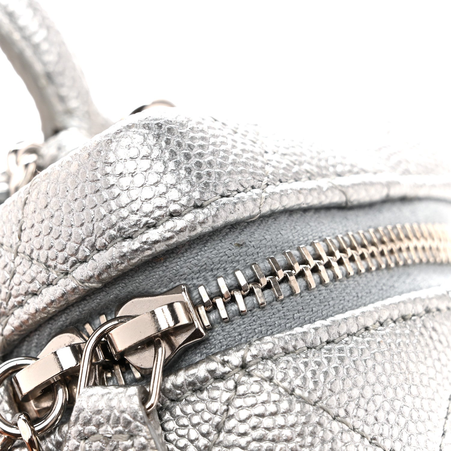 Chanel Metallic Caviar Quilted Mini Top Handle Vanity With Chain Silver 11 of 13