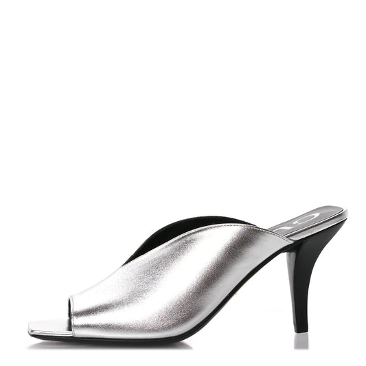 Metallic Nappa Silk Square G Slide Sandals  36.5 Argento