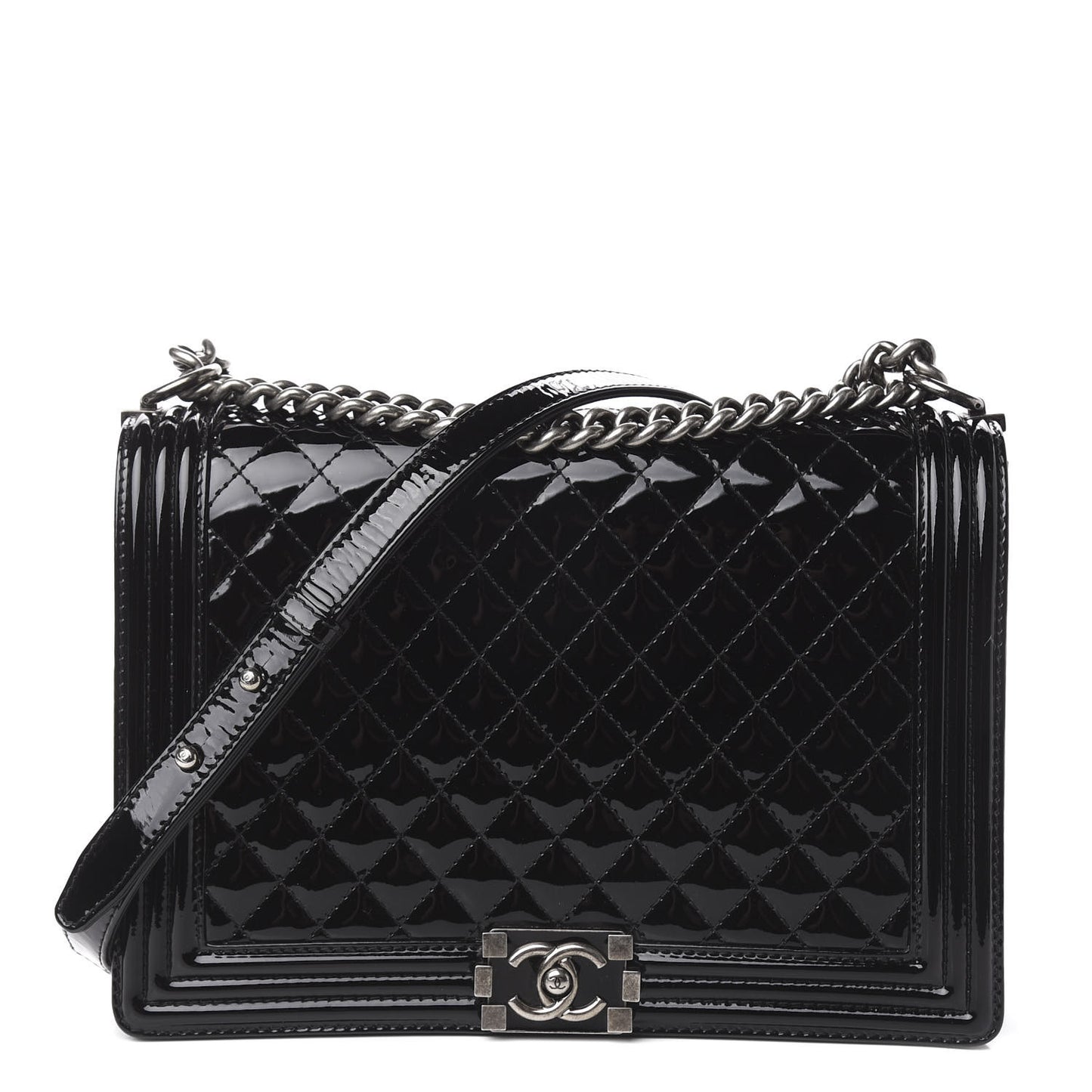 Patent Quilted Large Boy Flap Black
