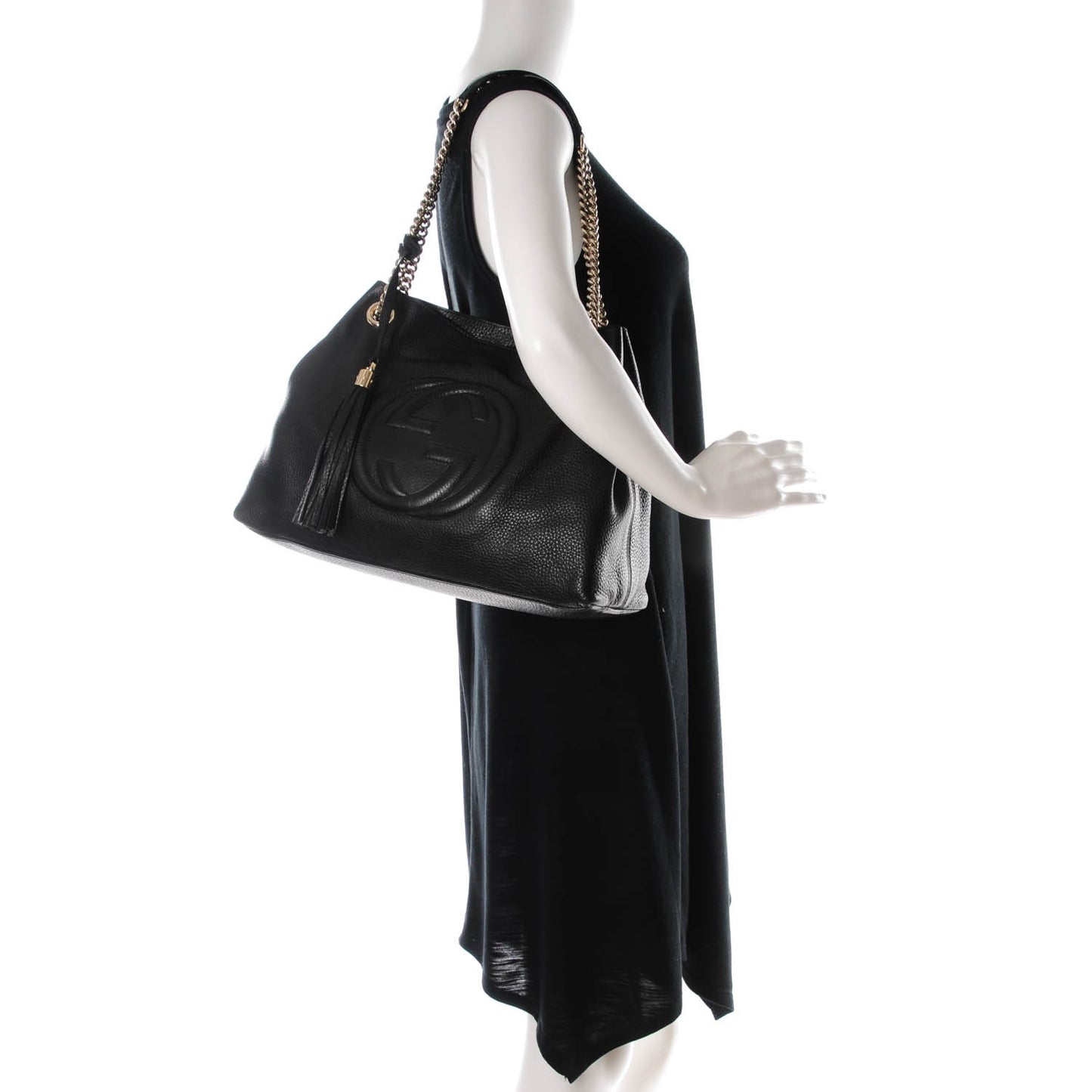 Pebbled Calfskin Medium Soho Chain Shoulder Bag Black