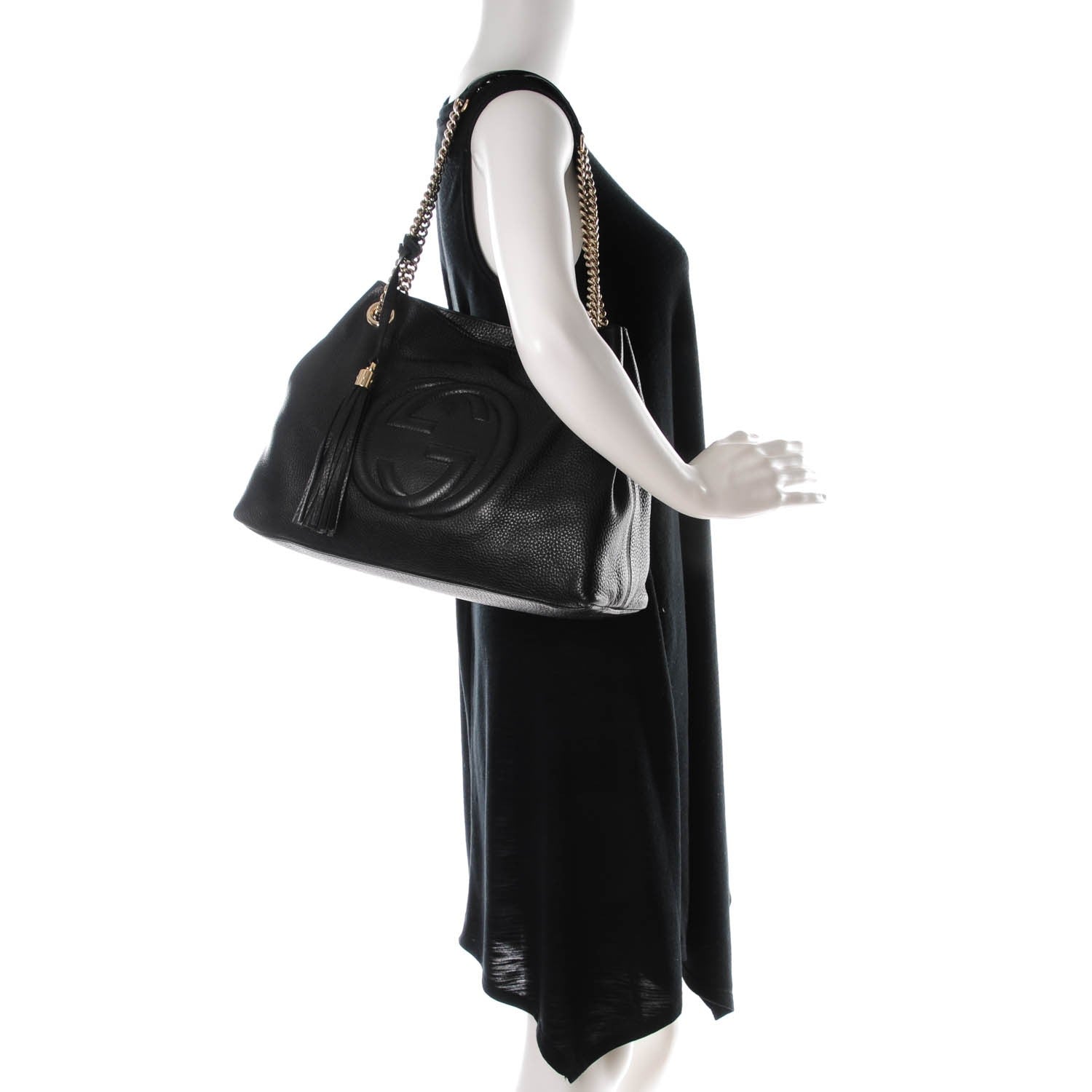 Gucci Pebbled Calfskin Medium Soho Chain Shoulder Bag Black 2 of 7