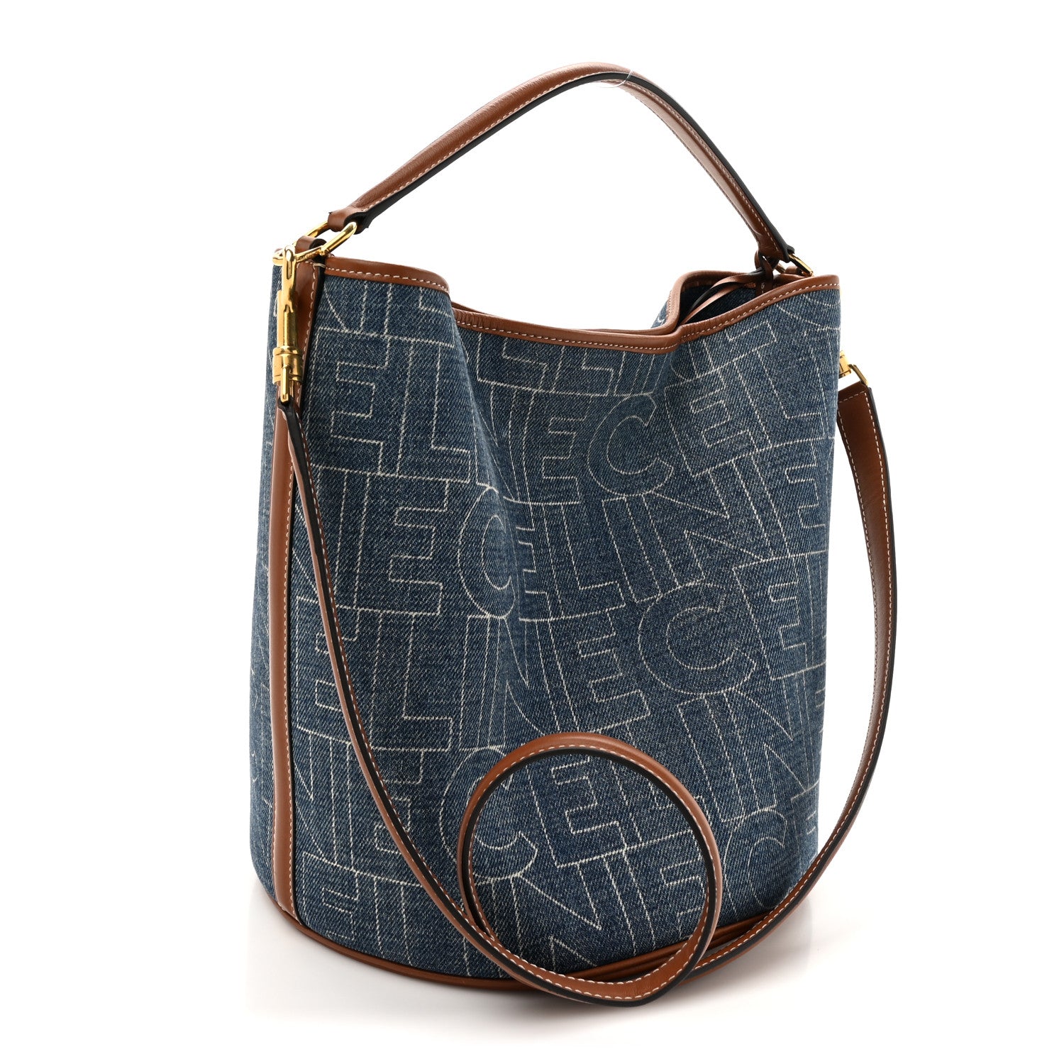Celine Denim Calfskin Logo Bucket 16 Bag Blue 4 of 15