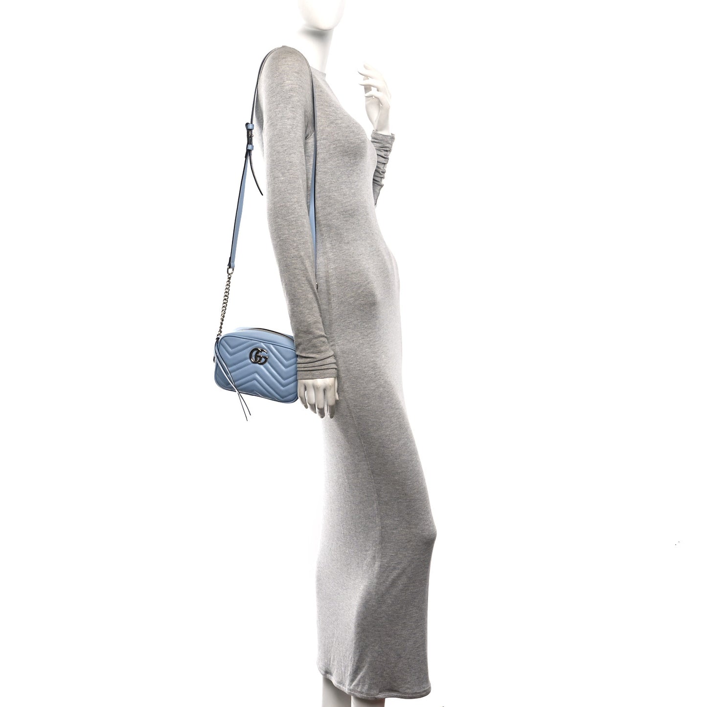 Calfskin Matelasse Mini GG Marmont Chain Shoulder Bag Porcelain Light Blue