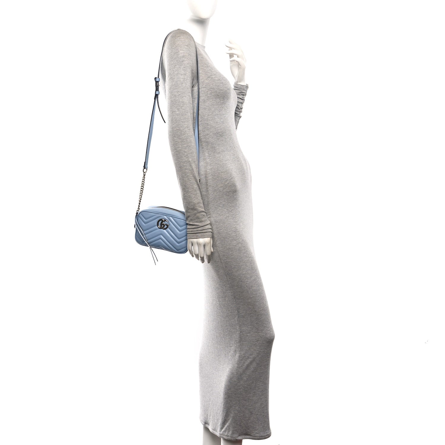 Gucci Calfskin Matelasse Mini GG Marmont Chain Shoulder Bag Porcelain Light Blue 2 of 10