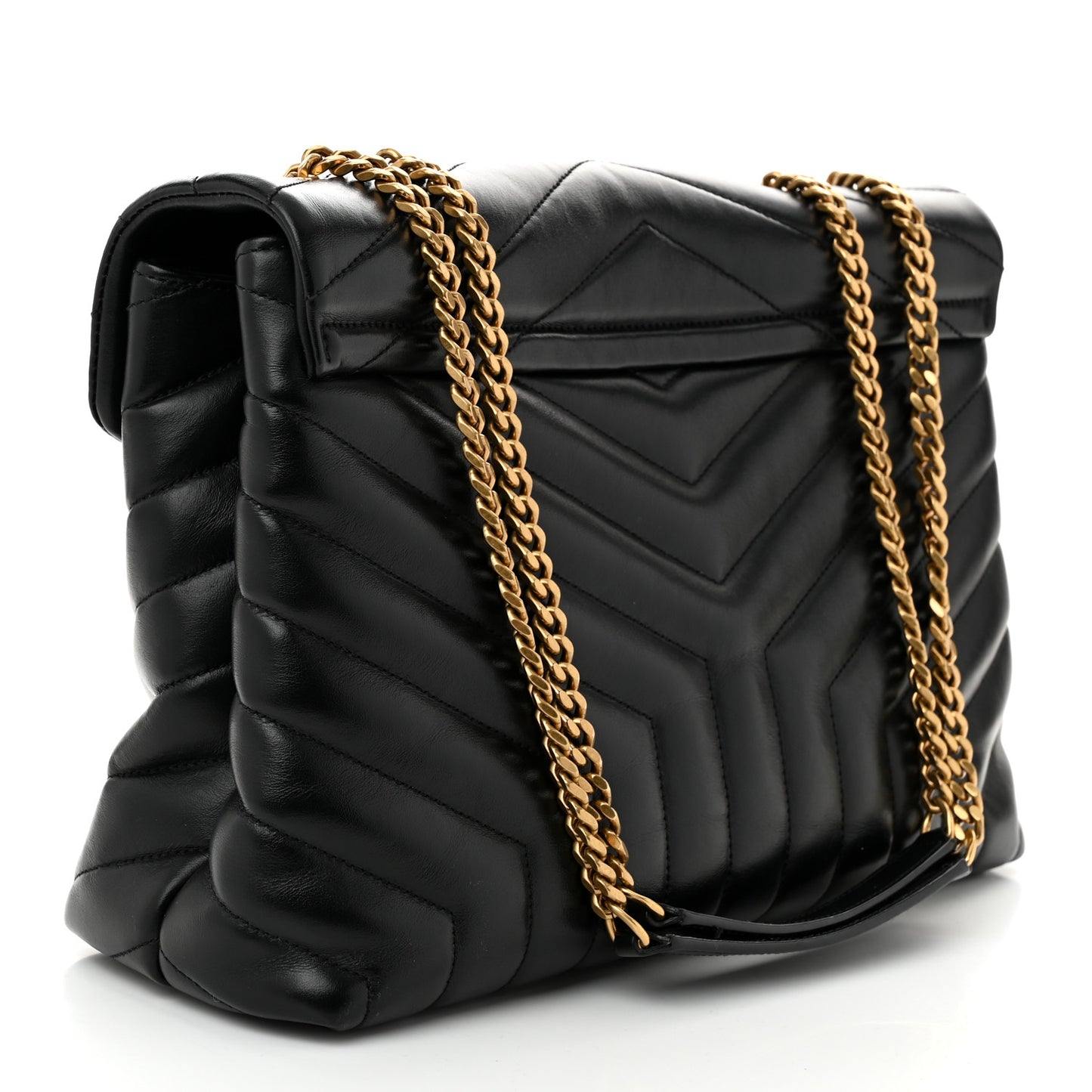 Calfskin Y Quilted Monogram Medium Loulou Chain Satchel Black