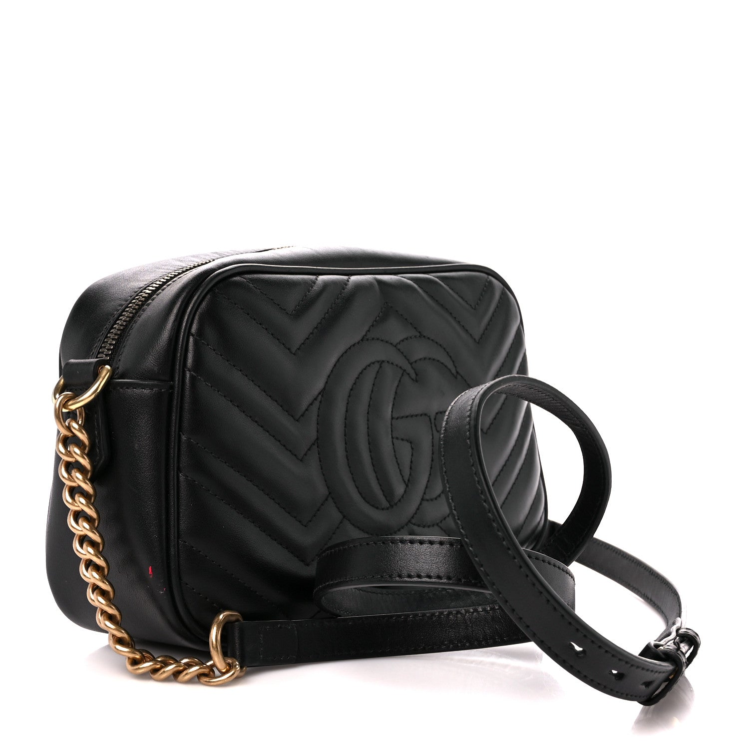 Gucci Calfskin Matelasse Small GG Marmont Chain Shoulder Bag Black 3 of 12