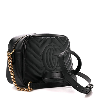 Gucci Calfskin Matelasse Small GG Marmont Chain Shoulder Bag Black 3 of 12