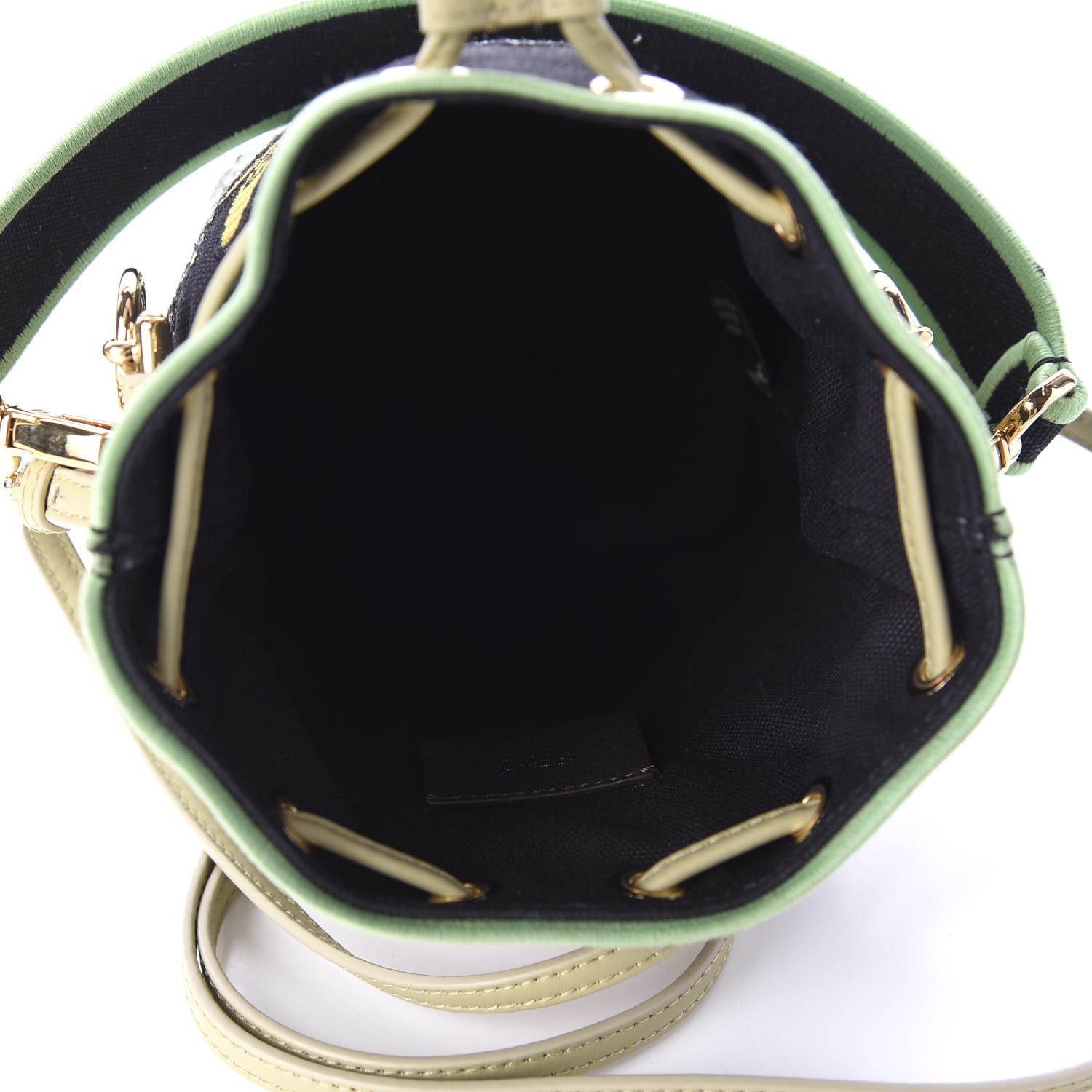 Fendi Canvas Vitello Century F is Fendi Psychedelic Flowers Embroidered Mini Mon Tresor Bucket Bag Verde Mandorlo Multicolor 6 of 11