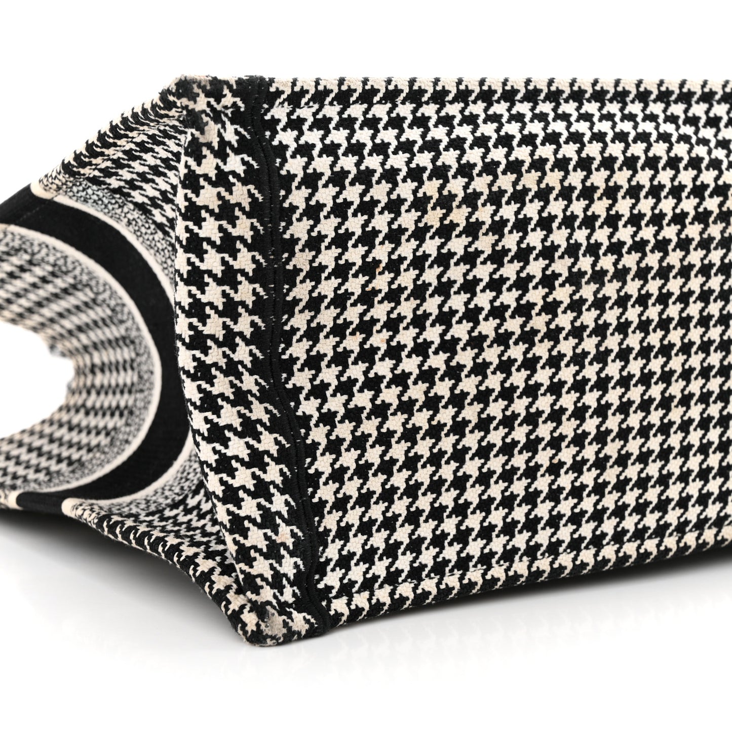 Canvas Houndstooth Embroidered Medium Book Tote Black White
