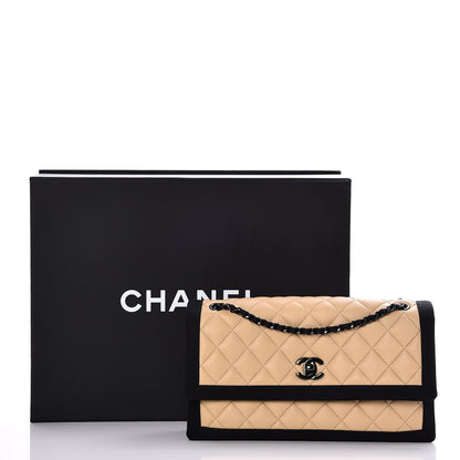 Chanel Lambskin Grosgrain Quilted Flap Beige Black 10 of 10