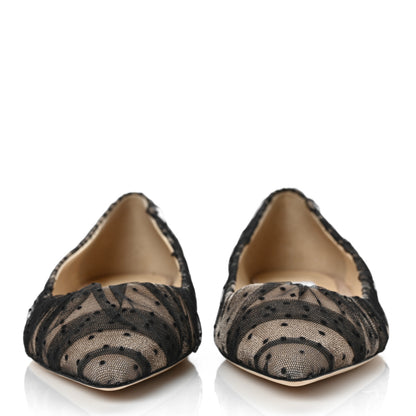 Jimmy Choo Tulle Suede Polka Dot Romy Flats 41.5 Black Nude 2 of 8