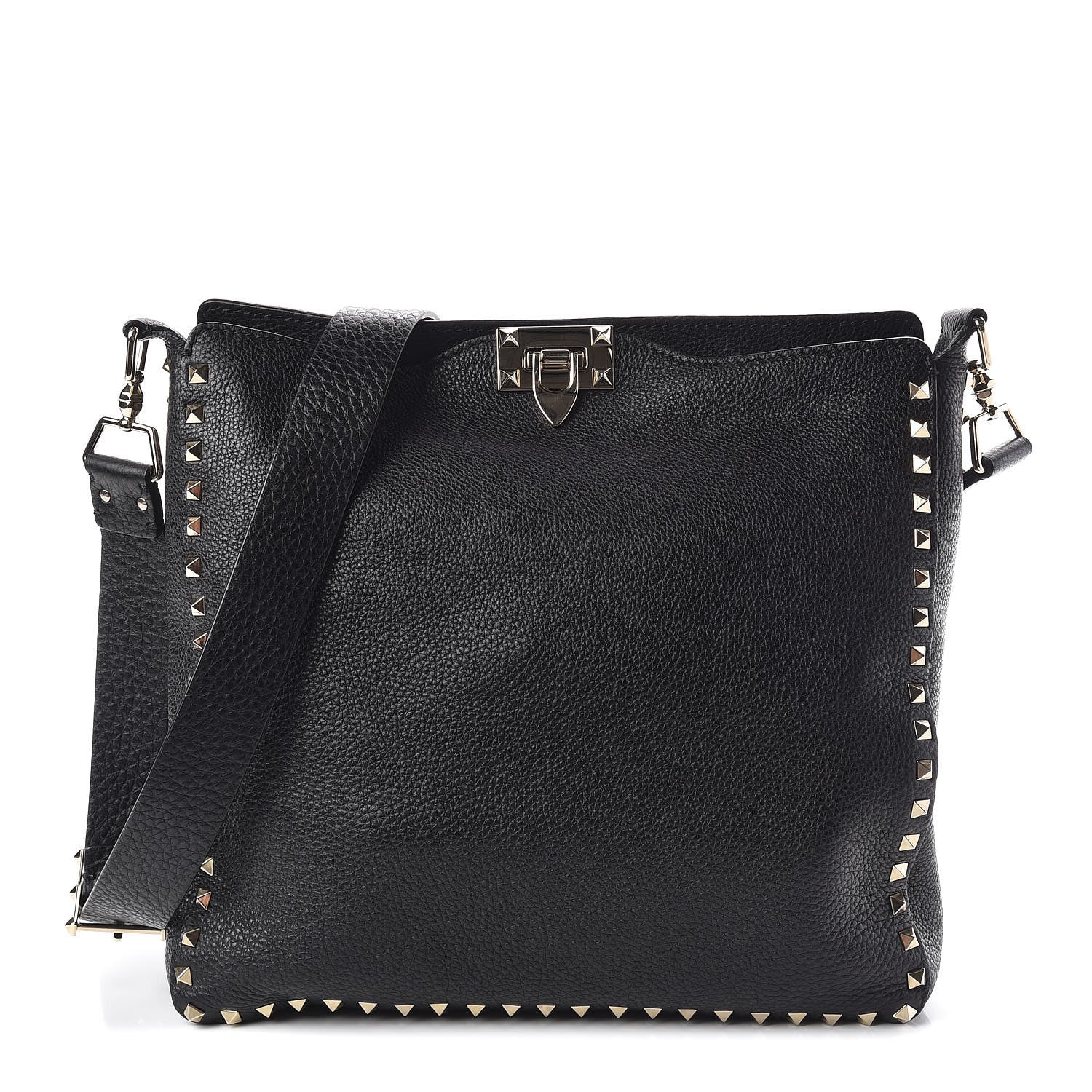 Valentino Garavani Pebbled Calfskin Large Rockstud Flip-Lock Messenger Bag Black 1 of 9