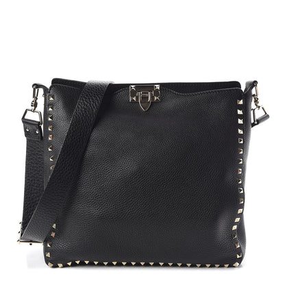 Valentino Garavani Pebbled Calfskin Large Rockstud Flip-Lock Messenger Bag Black 1 of 9