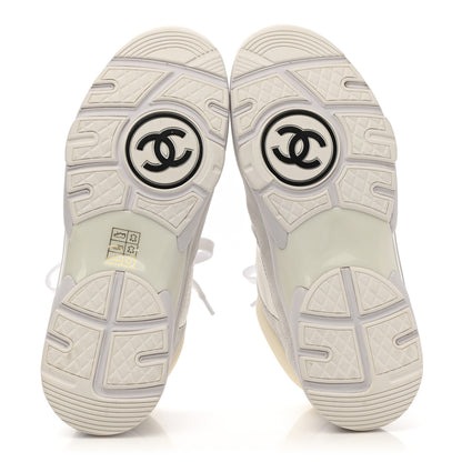 Chanel Nylon Calfskin Suede Fabric CC Sneakers 38 White 5 of 8