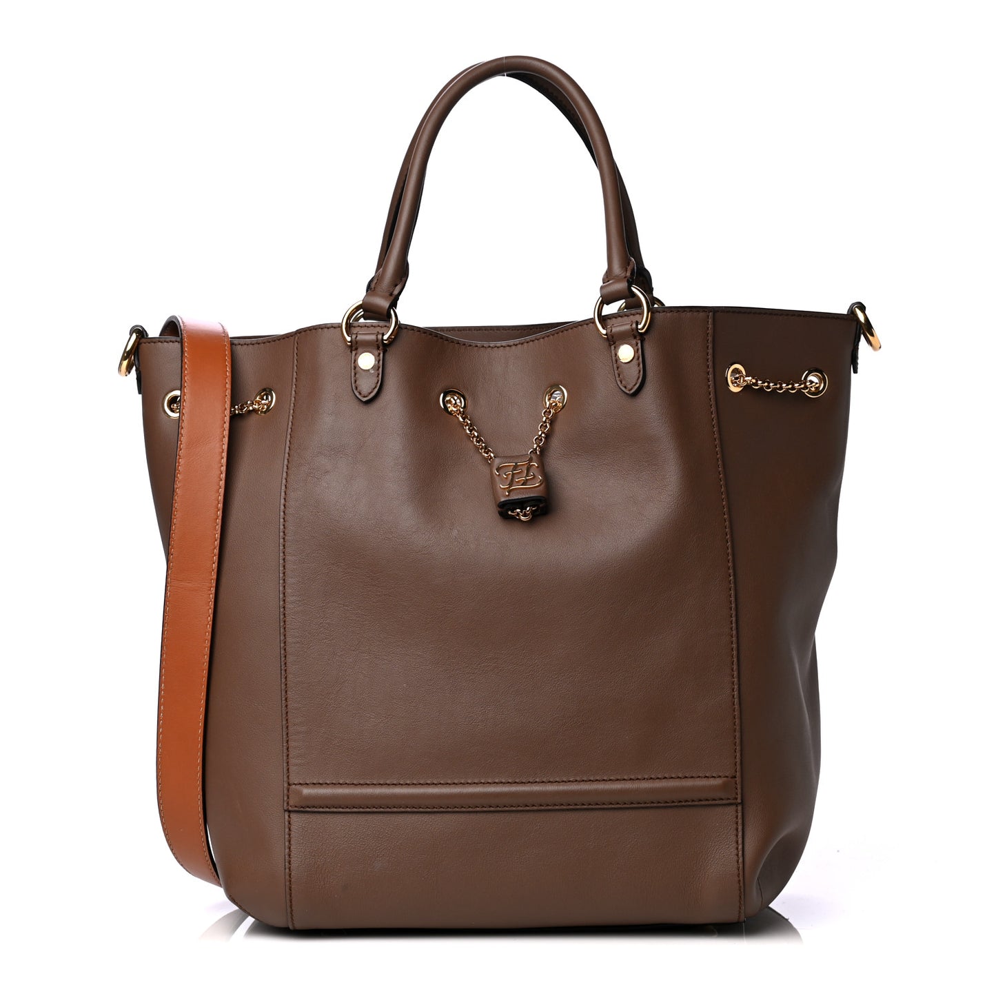 Vitello Grace King Karligraphy Chain Bucket Bag Moka Cuoio