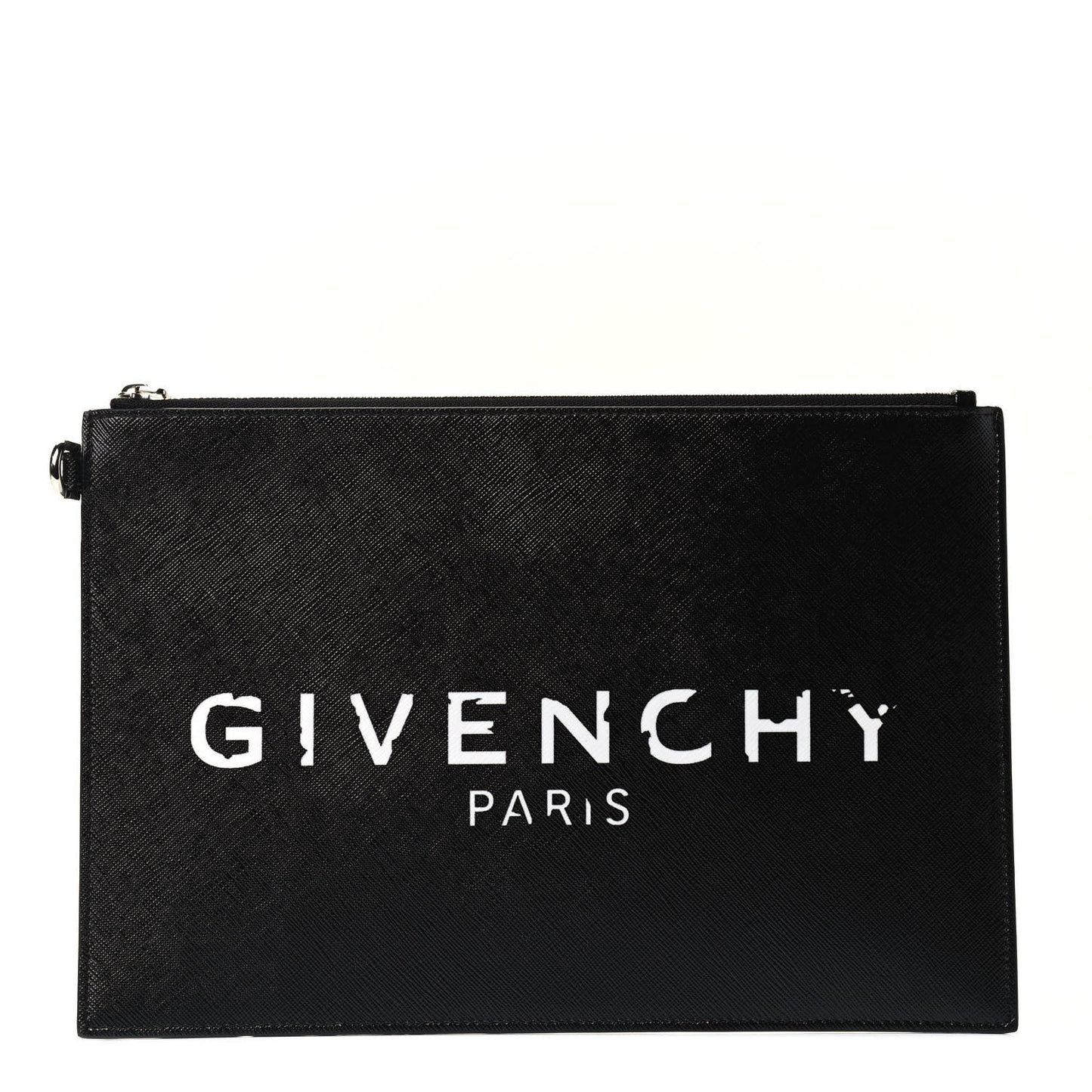 Textured Coated Canvas Iconic Prints Flat Medium Clutch Bag Black