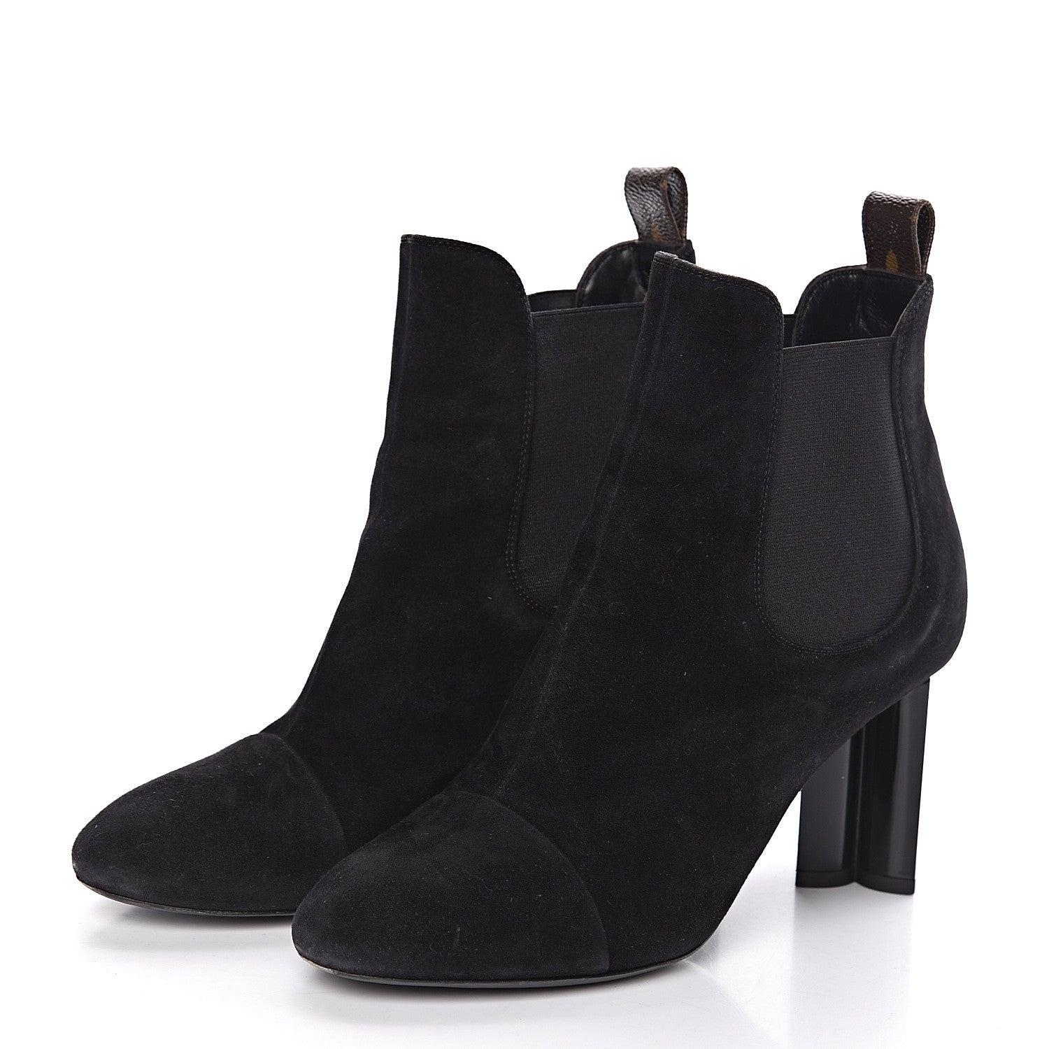 Louis Vuitton Suede Monogram Uniformes Cap Toe Chelsea 80mm Ankle Boots 36.5 Black 3 of 7