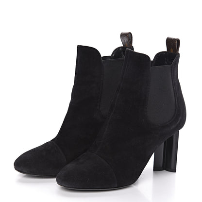 Louis Vuitton Suede Monogram Uniformes Cap Toe Chelsea 80mm Ankle Boots 36.5 Black 3 of 7