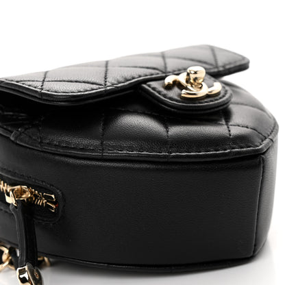 Chanel Lambskin Quilted CC In Love Heart Waist Belt Bag With Chain Black 8 of 9