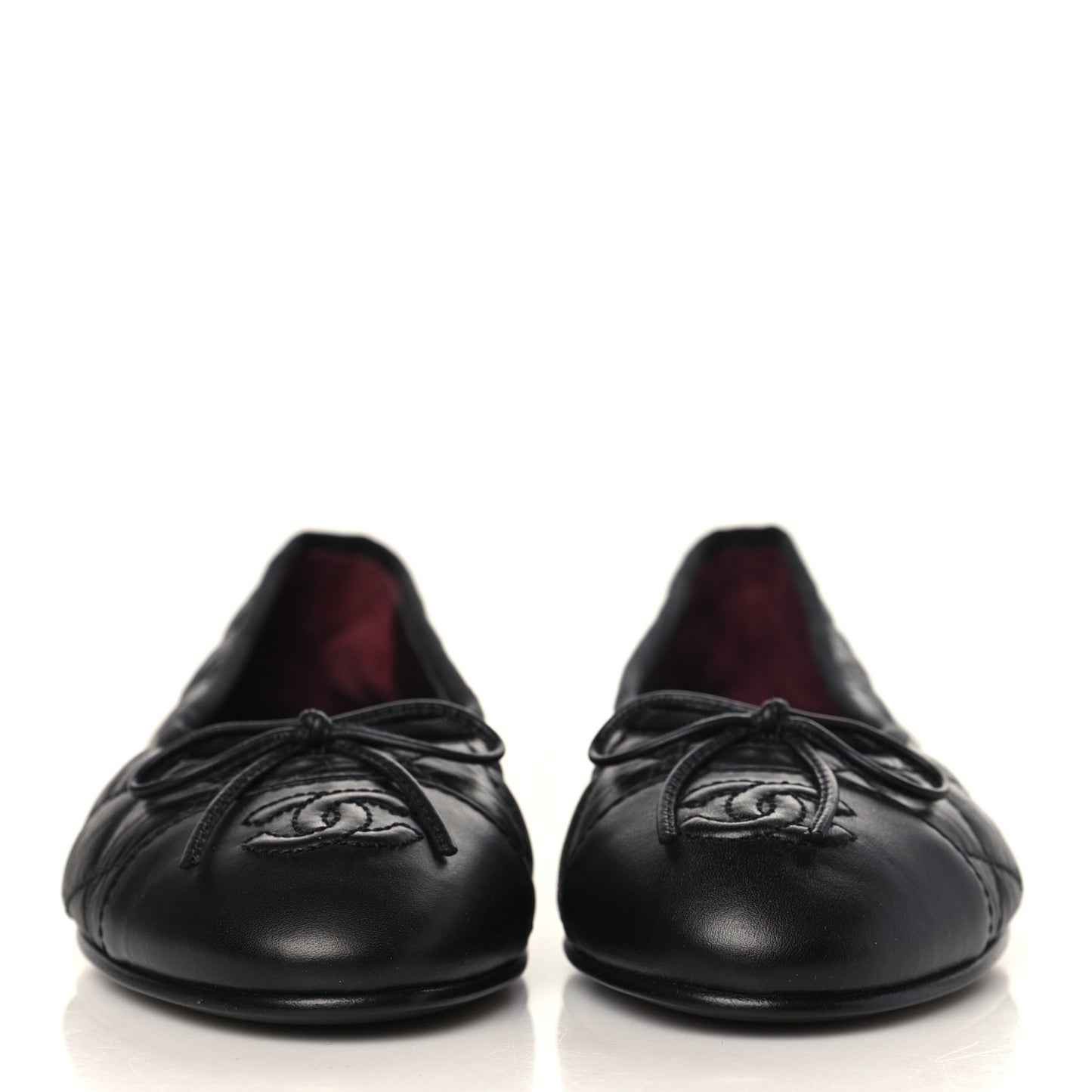 Aged Calfskin Quilted CC Cap Toe Ballerina Flats 35 Black