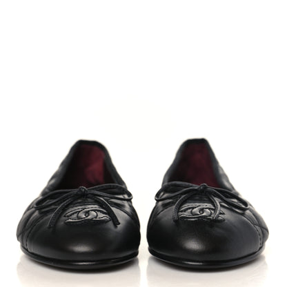 Chanel Aged Calfskin Quilted CC Cap Toe Ballerina Flats 35 Black 2 of 8